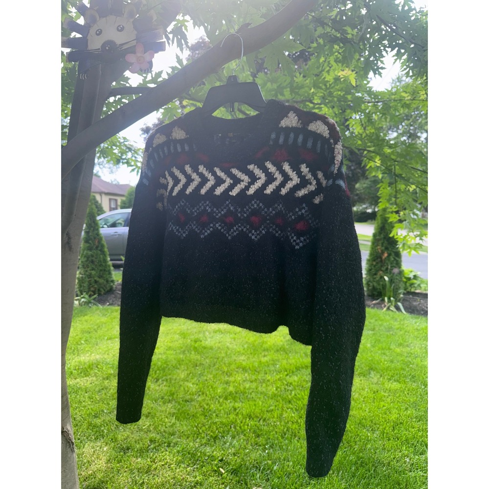 Frye Womens Black Boucle Fair Isle Southwestern Cropped Sweater Large L - Picture 6 of 6